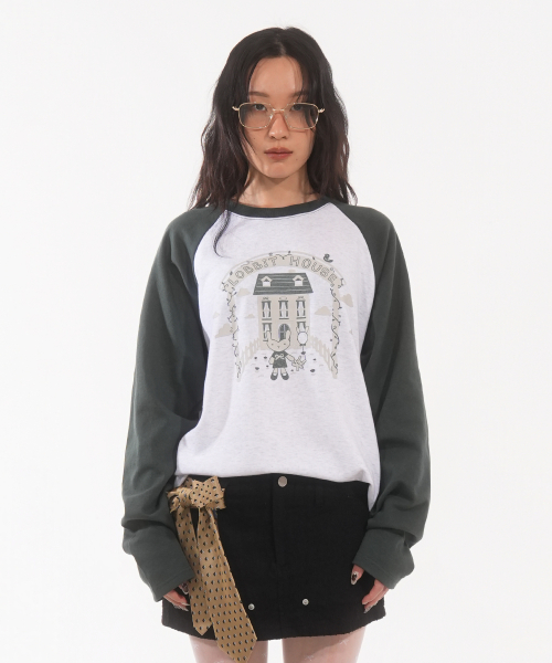 rabbit house raglan tee white green