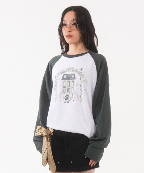 rabbit house raglan tee white green