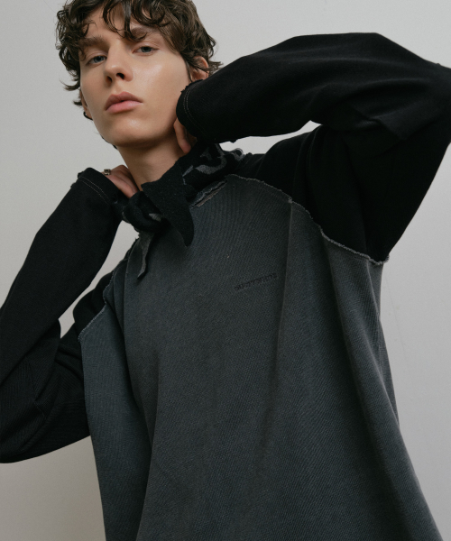 5s COTTON PIGMENT DESTROYED BLACK RAGLAN LONG T-SHIRT
