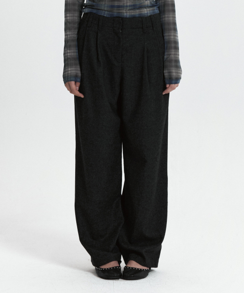 C DOUBLE LOOP WIDE WOOL SLACKS_CHARCOAL