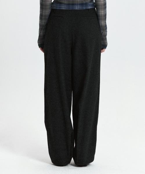 C DOUBLE LOOP WIDE WOOL SLACKS_CHARCOAL