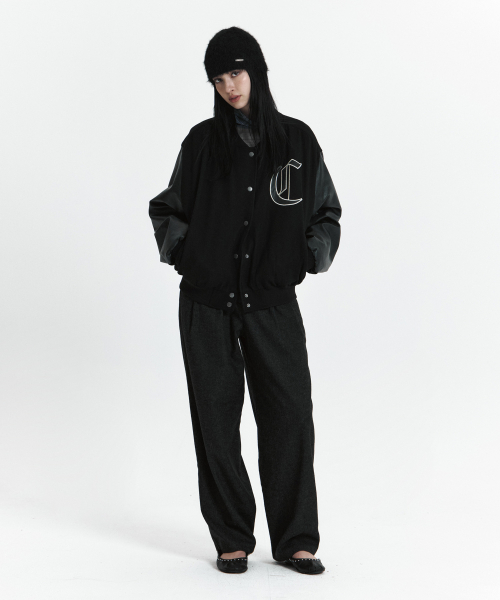 C DOUBLE-TEXTURE C VARSITY JACKET_BLACK
