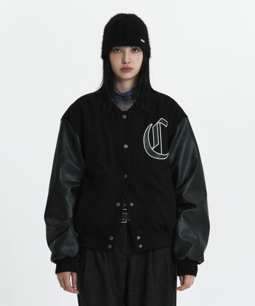C DOUBLE-TEXTURE C VARSITY JACKET_BLACK
