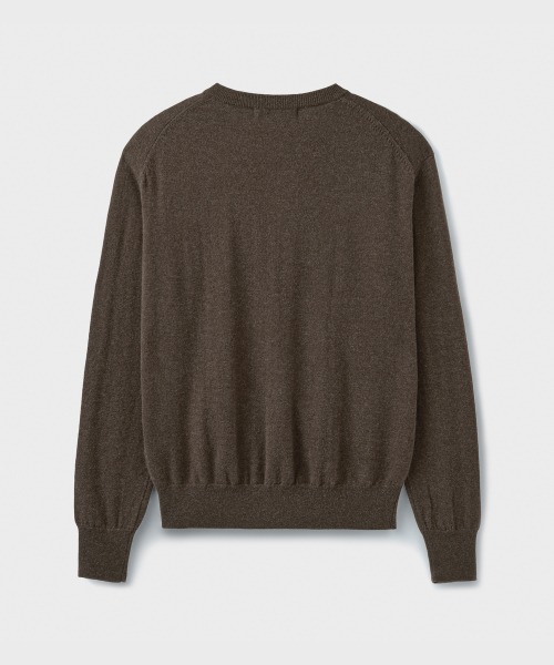 [SUPERIOR] ESSENTIAL SUPERFINE ROUND CARDIGAN [MELANGE BROWN]