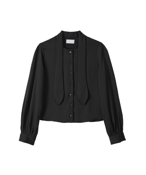 Silky Tie Blouse_ Black