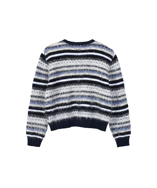 W STRIPE PATTERN CARDIGAN (NAVY)