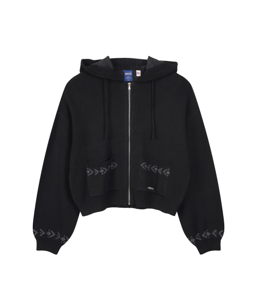 W NAVAJO KNIT HOOD ZIP UP (BLACK)
