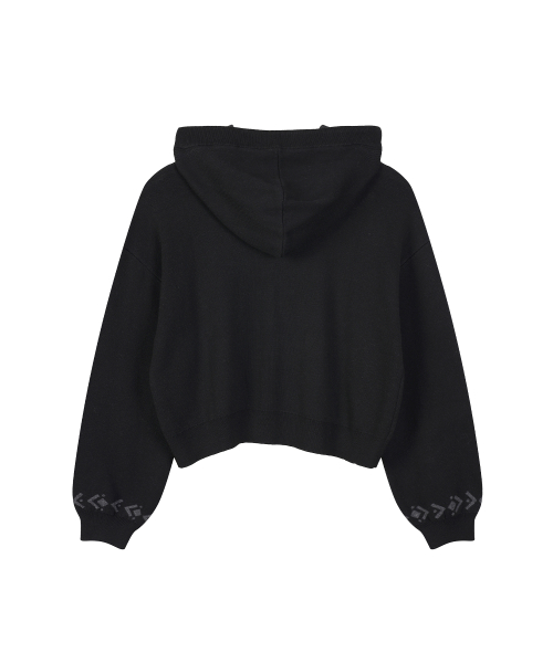 W NAVAJO KNIT HOOD ZIP UP (BLACK)