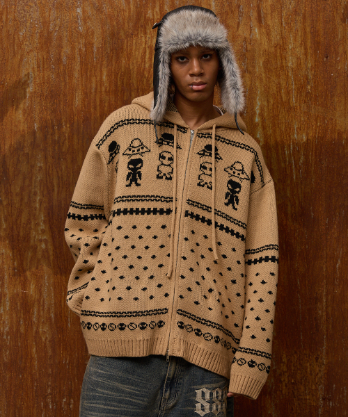 knit hoodie zipup beige