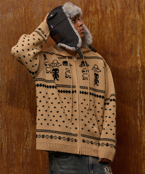 knit hoodie zipup beige