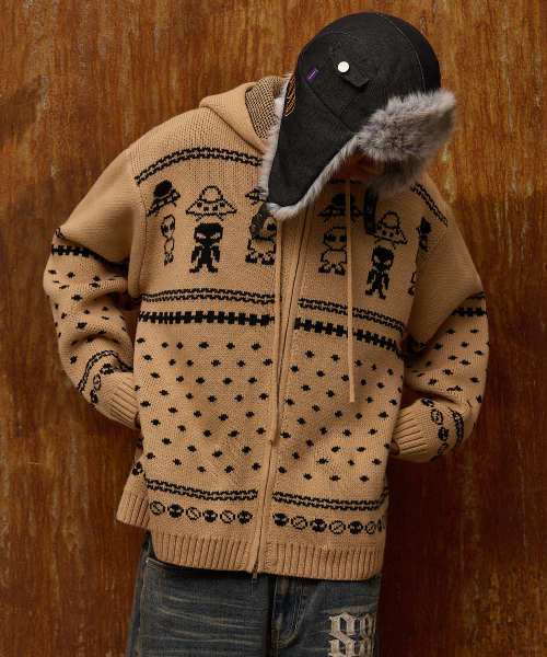 knit hoodie zipup beige