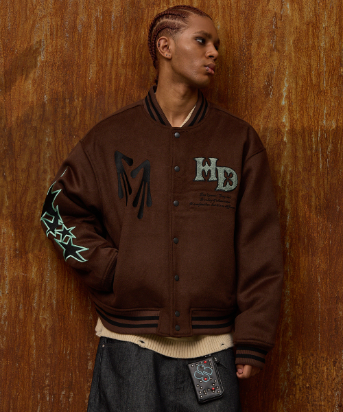 STAY COOL varsity jacket brown