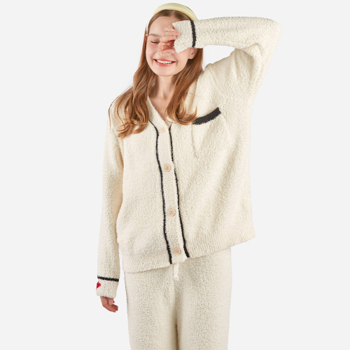 imClaire Heart Detail Bouclé Pajama Set