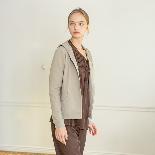 MJ_Zipper hoodie home jacket_BEIGE
