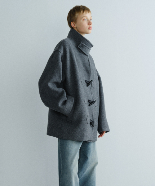 HIGH NECK WOOL DUFFLE COAT - DARK GREY