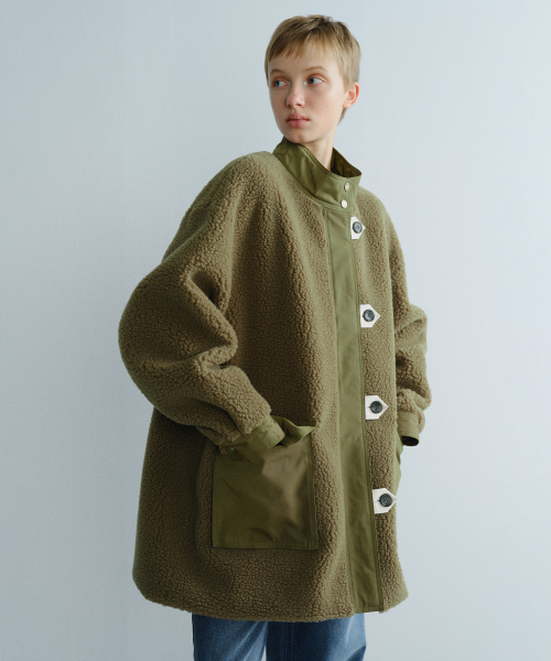 OVERSIZED POCKET FLEECE COAT - KHAKI
