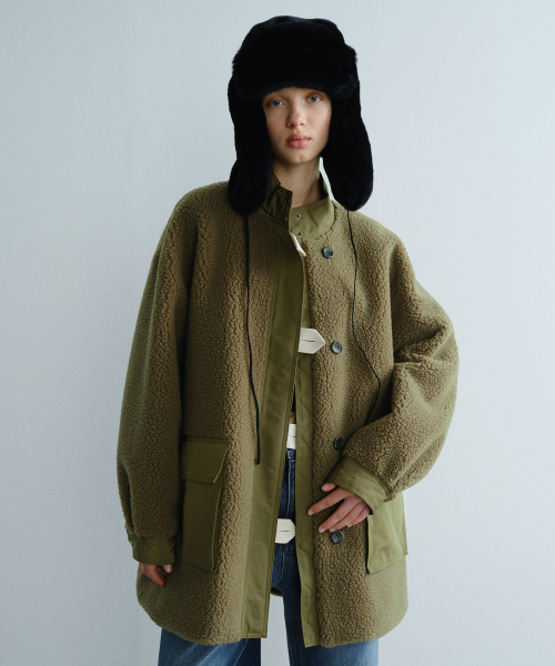 OVERSIZED POCKET FLEECE COAT - KHAKI