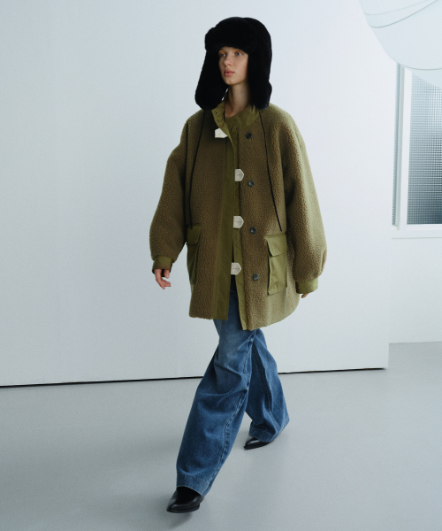 OVERSIZED POCKET FLEECE COAT - KHAKI