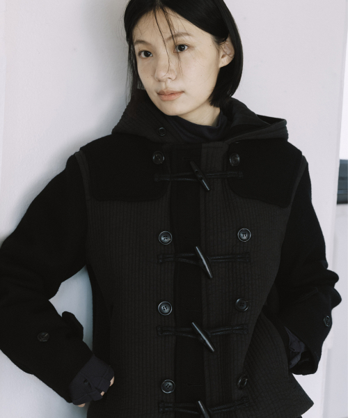 PADDED DUFFLE WOOL COAT, BLACK
