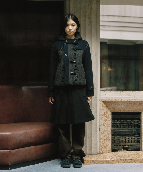 PADDED DUFFLE WOOL COAT, NAVY