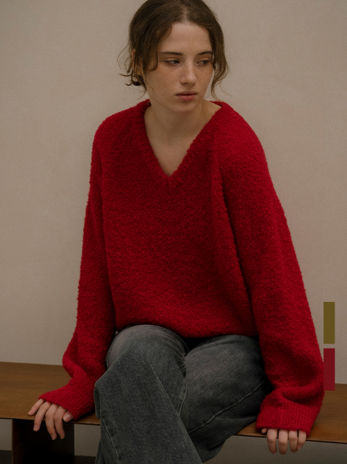 Vintage boucle V-neck knit [KNFW05SW04]_[2color]