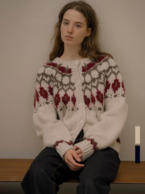 Diamond jacquard wool blend cardigan [KNFW05CD01]_[2color]