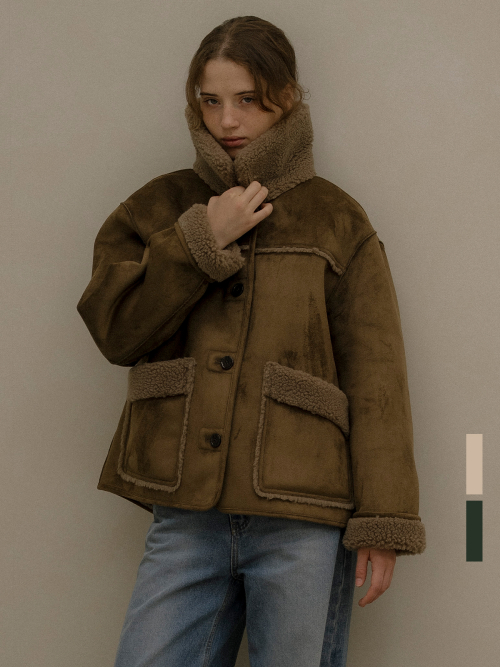Faux fur-collar shearling jacket [KNFW05JP01]_[2color]