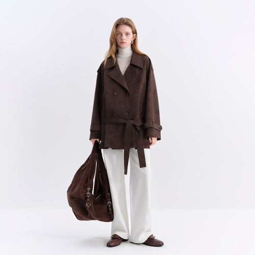 WD_Suede belted half coat