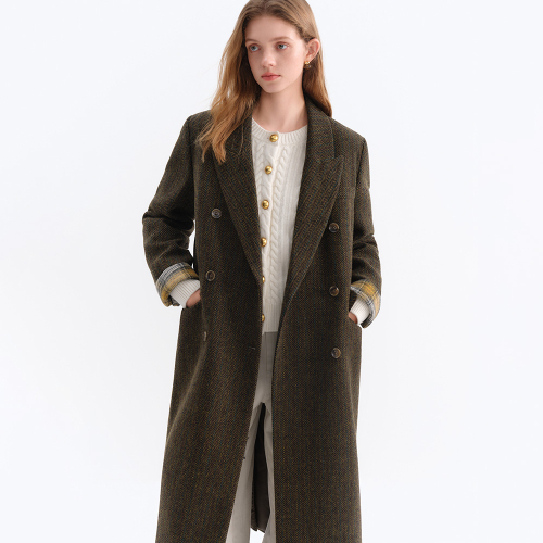 WD_Plaid cuffs double coat_BROWN
