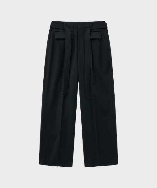Широкие брюки с ремнем и карманами (Black)