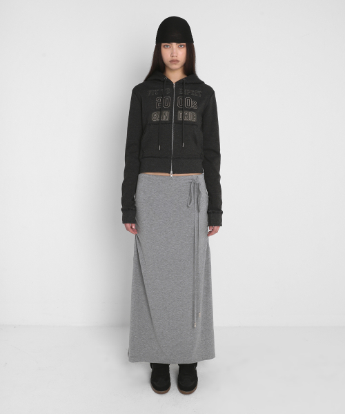 BRUSHED PATCH HOODED ZIP UP_CHARCOAL