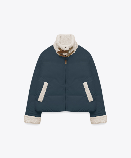 Кожаный пуховик с меховым воротником (MAFDPD09NDN)