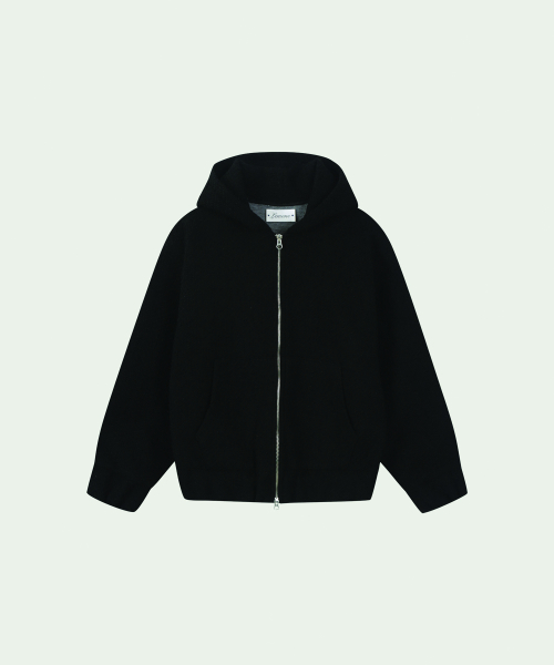 Tweed Hooded zip-up / Black