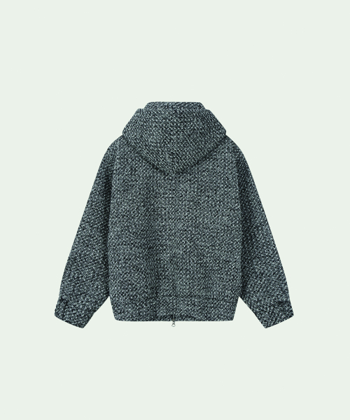 Tweed Hooded zip-up / Deep Gray