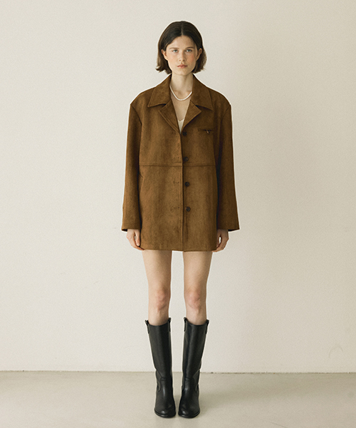 SUEDE HALF JACKET - BROWN