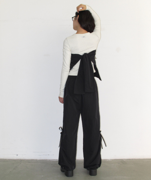 HEART ZIP POCKET WRAP PANTS BLACK