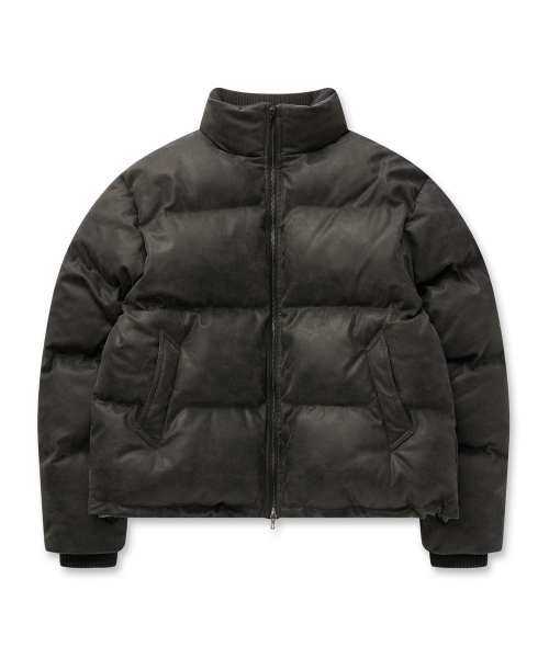 Vintage Faux Leather Padded Jacket 28(Black)