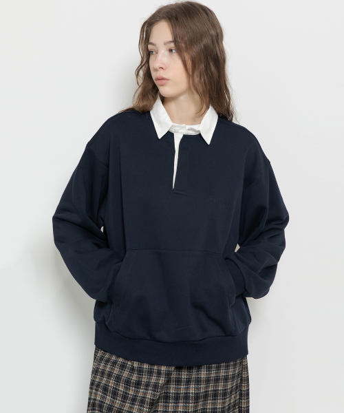 Collar sweat shirt_Navy