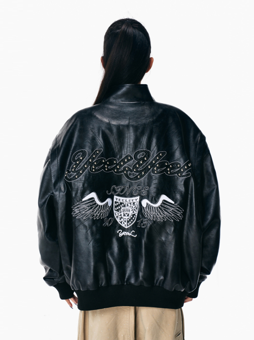 FAUX LEATHER WINGED JACKET BLACK