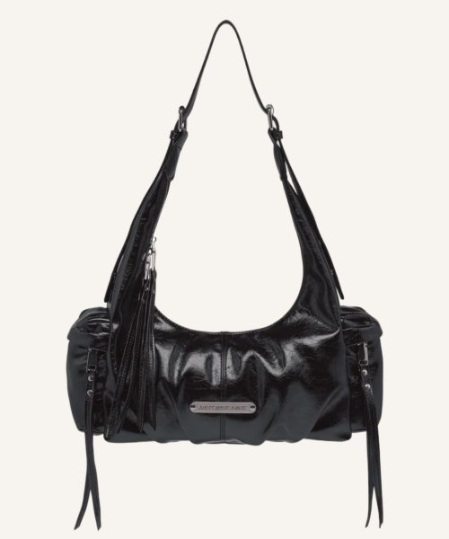 Crack Leather Cargo Shoulder Bag (black)