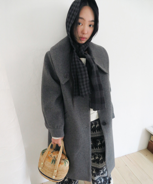Sailor Collar Overfit Coat, Grey