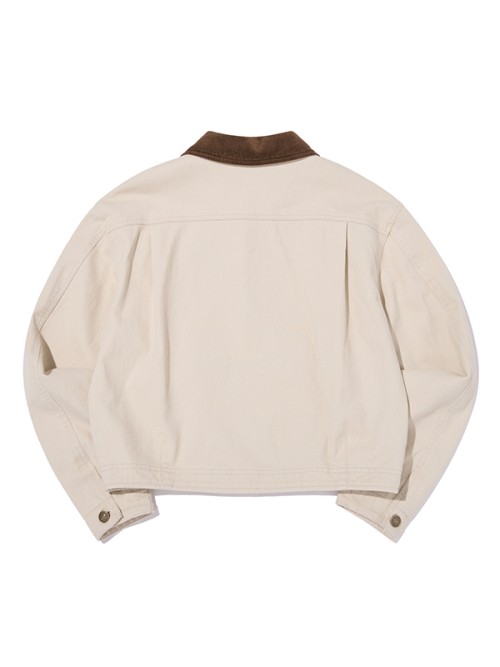 Укороченная рабочая куртка с вельветовым воротником (Light Beige)