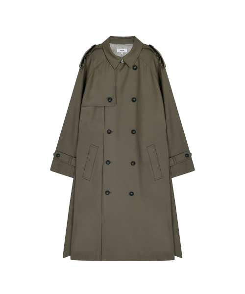 BELTED DOUBLE BREASTED WOOL TRENCH COAT (KHAKI)