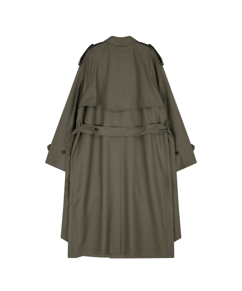 BELTED DOUBLE BREASTED WOOL TRENCH COAT (KHAKI)