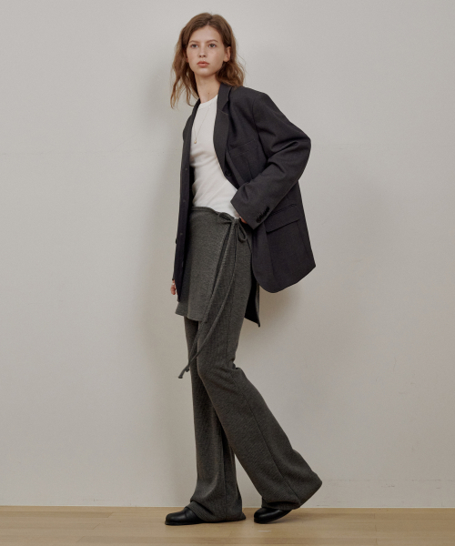 Soft Ribbed Wrap Pants Charcoal