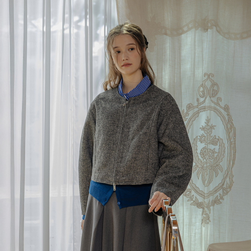 PM_Gray crew neck short jacket
