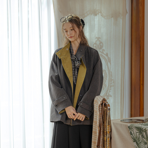 PM_Corduroy two-tone patchwork coat_2color