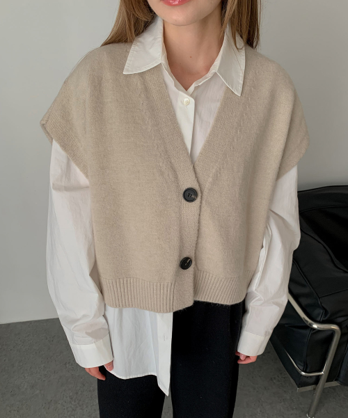 Two Button V knit Vest (3colors)