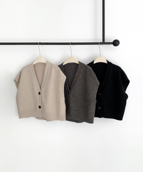 Two Button V knit Vest (3colors)