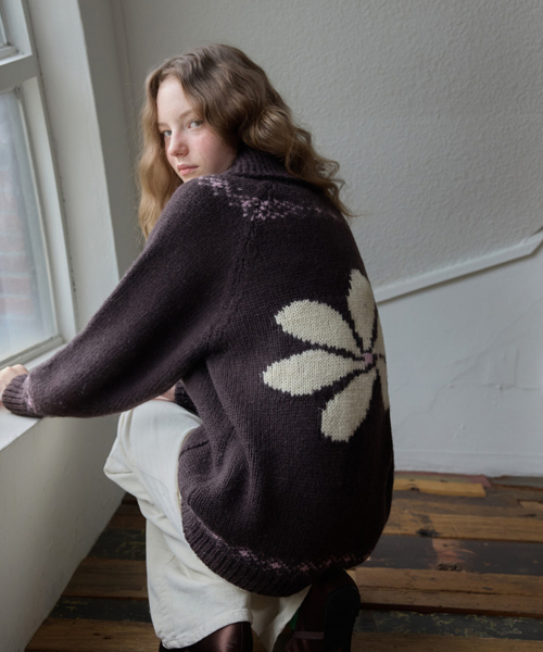 Wool 100% — Daph жаккардовый кардиган на молнии с цветами 2 цвета